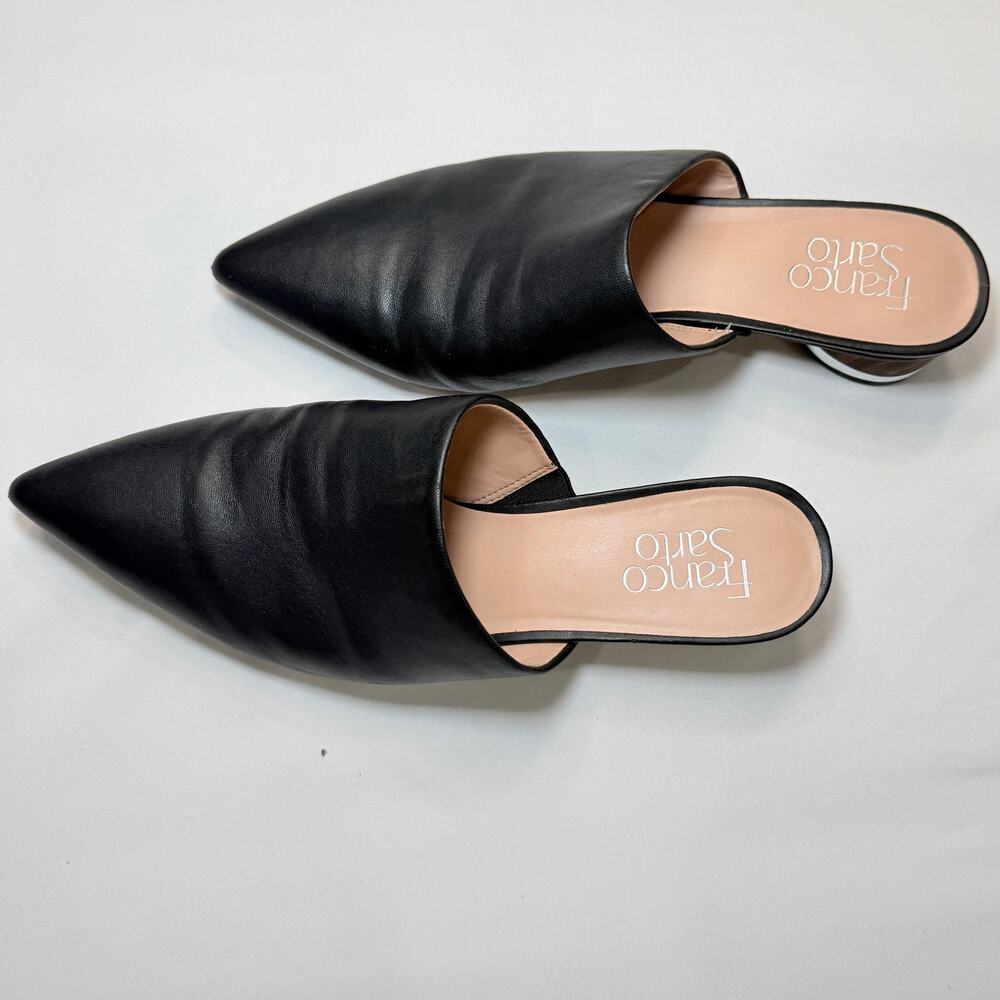 Franco Sarto Viola Mule Black Pointed Toe Block Heel 7.5 Slip On Minimalist - Picture 8 of 12